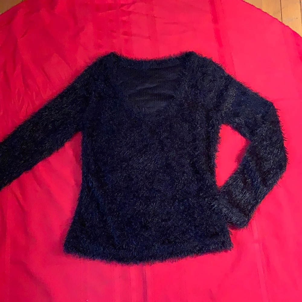 Black Furry Fitted Sweater